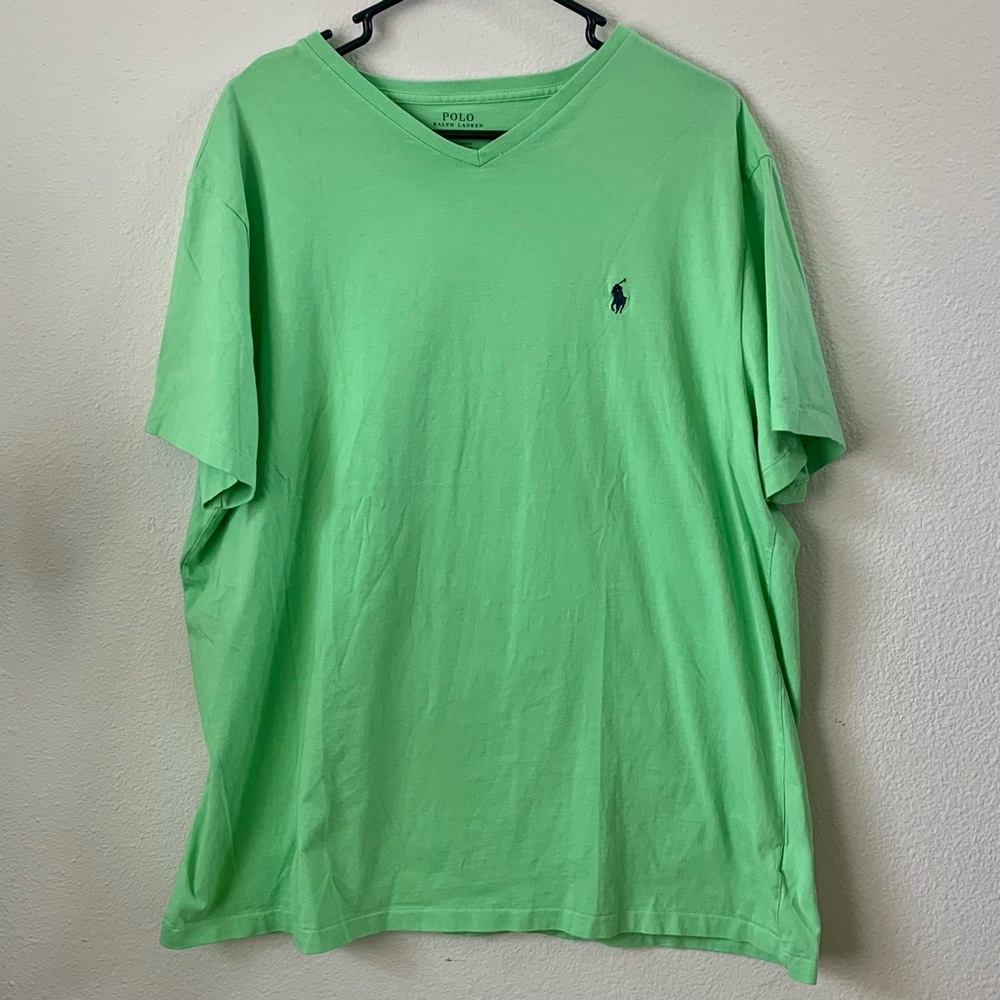 Green V-Neck Polo by Ralph Lauren Mens Tee